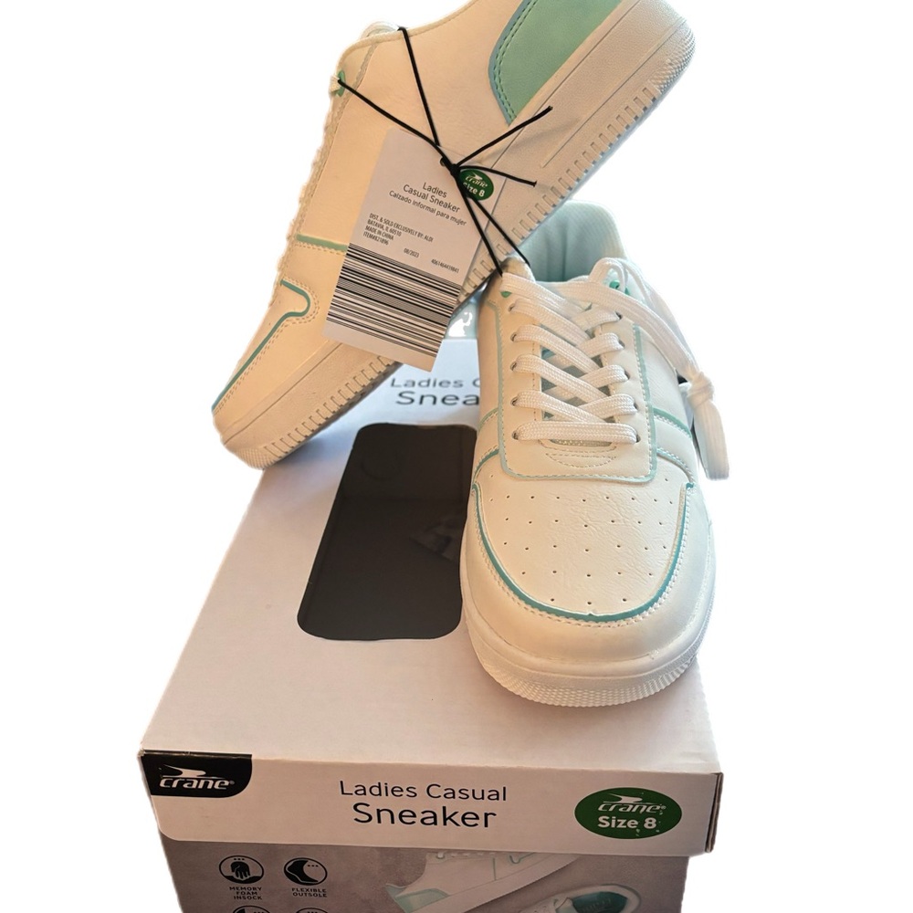 Crane Women’s White Sneakers with Mint Trim